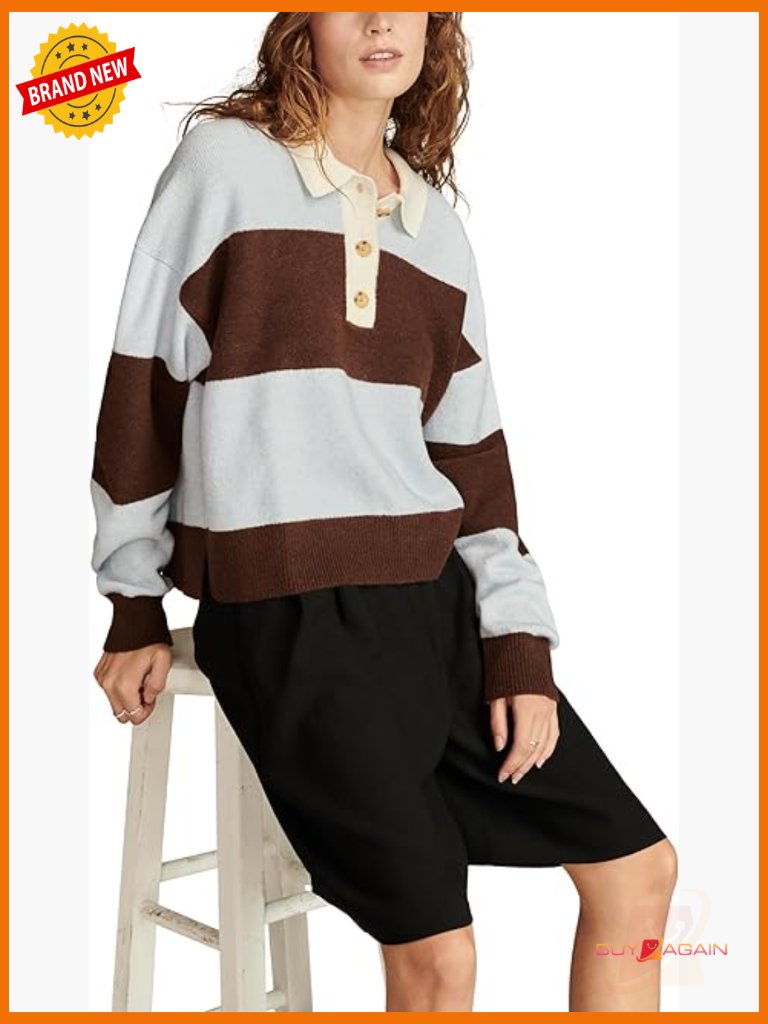 Long Sleeve Rugby Polo With Stripes - Women's Stretch Knit